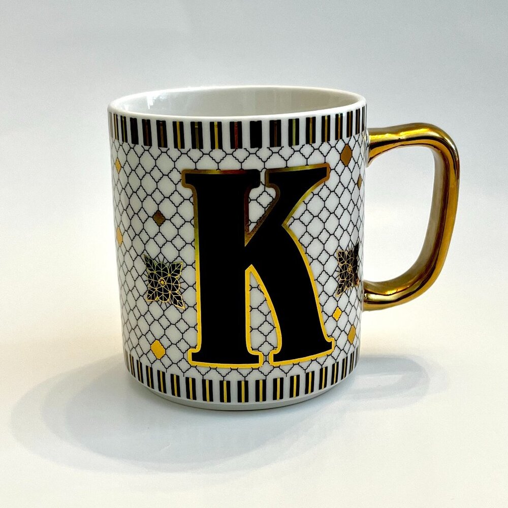 'K' Ceramic Mug with Gold Accents